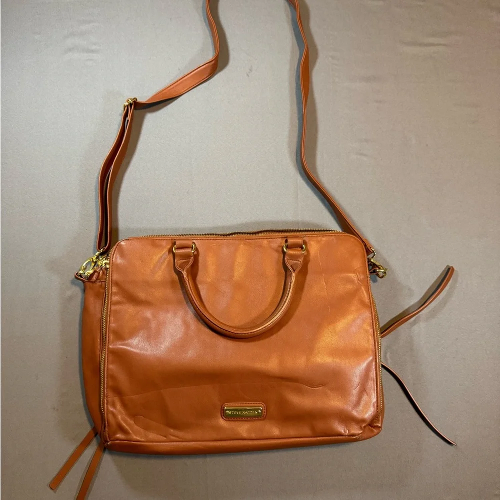 Steve Madden Cognac Leather Laptop Satchel with Crossbody Strap